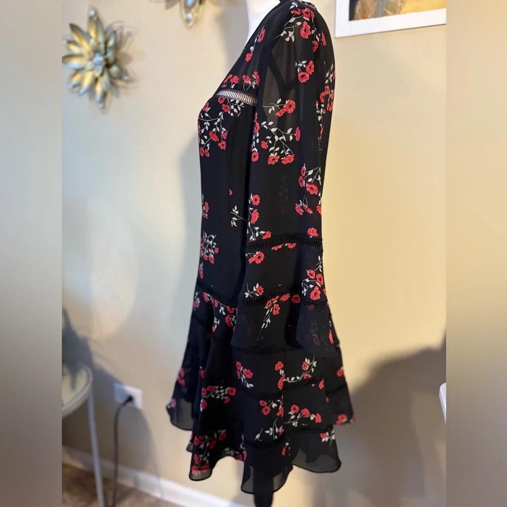 NWT Bardot Black Floral Long Sleeve Poppy Print Mini Dress - Picture 7 of 13